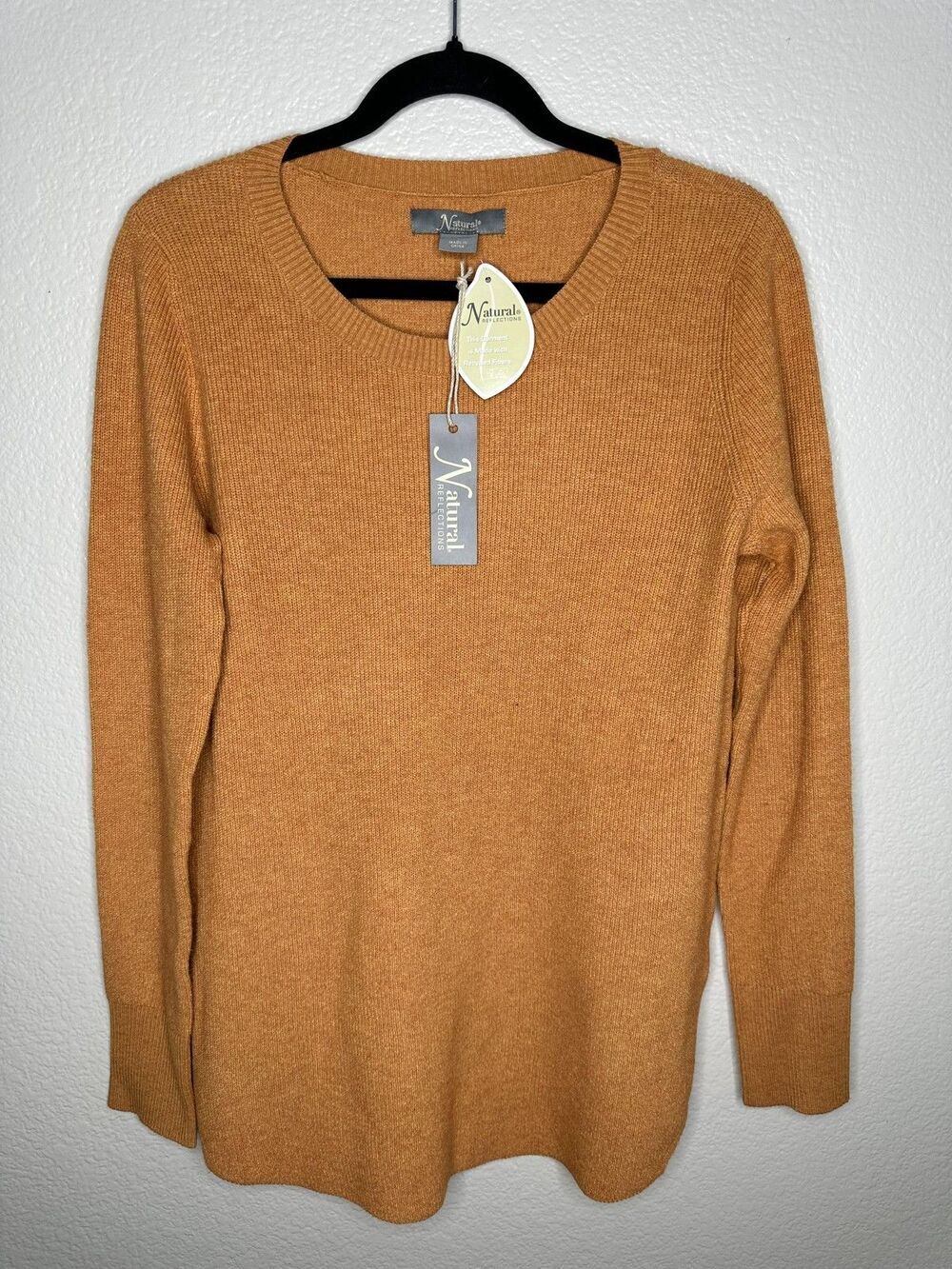 Natural Reflections Sweater Womens Small Camel Rib Knit Crewneck Long Sleeve